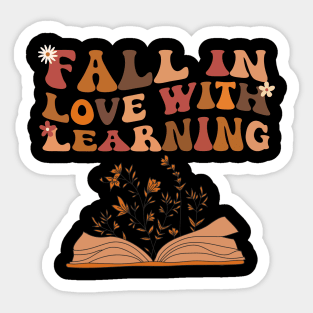 Fall In Love With Learning Flower Book Teacher Wavy Groovy Sticker